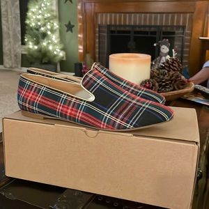 Tartan smoking loafers.